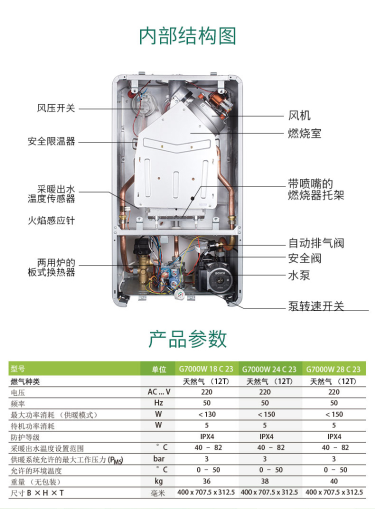 博世壁挂炉盖世7000 24kw采暖热水壁挂炉(图6)